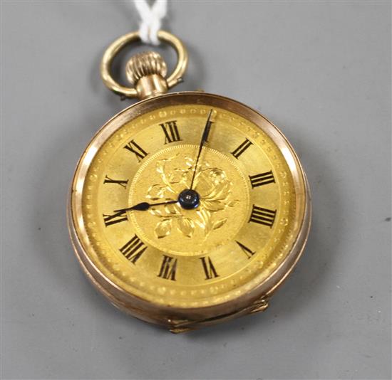 A continental 9ct. fob watch with Roman dial.